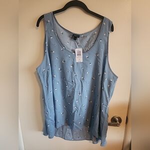 Torrid NWT Challis High Low Tank Blue Disty Floral Sz 2